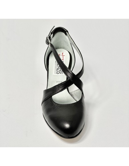 Scarpa da ballo donna ballo da sala liscio latino tango sottopiede memory pelle nero suola cuoio pomiciato tacco 50