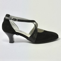 Scarpa da ballo donna ballo da sala liscio standard punta chiusa nabuk polvere glitter nero suola bufalo tacco 50