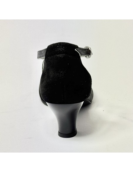 Scarpa da ballo donna ballo da sala liscio standard punta chiusa nabuk polvere glitter nero suola bufalo tacco 50