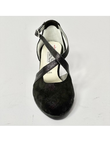 Scarpa da ballo donna ballo da sala liscio standard punta chiusa nabuk polvere glitter nero suola bufalo tacco 50