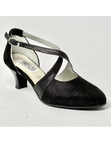 Scarpa da ballo donna ballo da sala liscio standard punta chiusa nabuk polvere glitter nero suola bufalo tacco 50