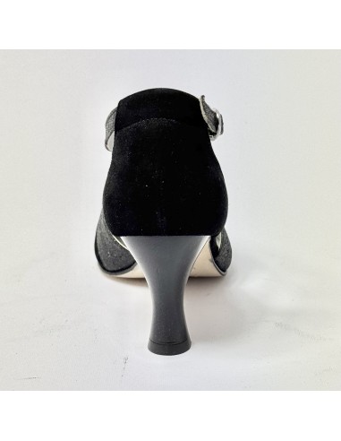 Scarpa da ballo donna liscio da sala standard punta chiusa camoscio glitter nero suola cuoio pomiciato tacco 70 rocchetto