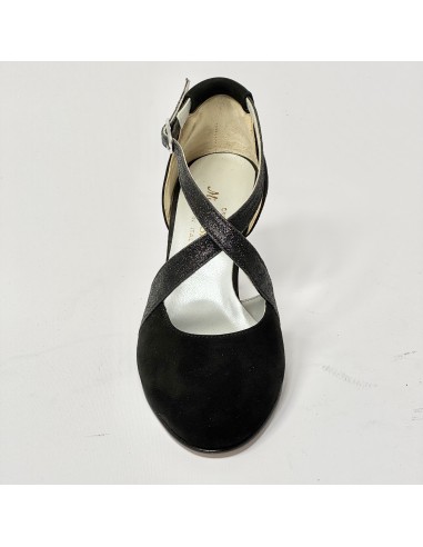 Scarpa da ballo donna liscio da sala standard punta chiusa camoscio glitter nero suola cuoio pomiciato tacco 70 rocchetto