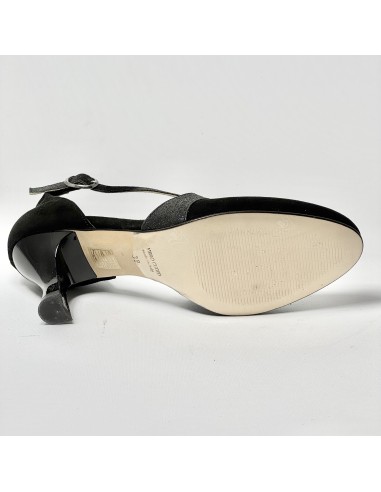 Scarpa da ballo donna liscio da sala standard punta chiusa camoscio glitter nero suola cuoio pomiciato tacco 70 rocchetto