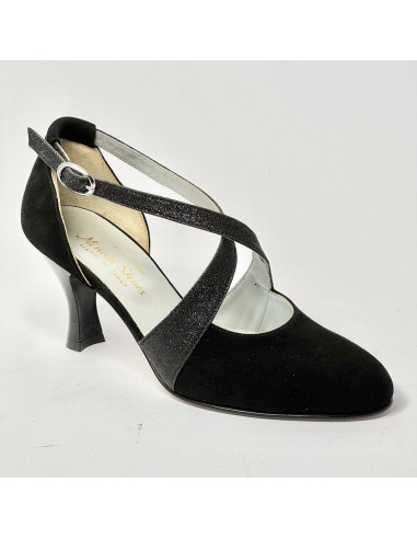 Scarpa da ballo donna liscio da sala standard punta chiusa camoscio glitter nero suola cuoio pomiciato tacco 70 rocchetto