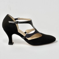 Scarpa da ballo donna liscio da sala standard punta chiusa camoscio glitter pelle nero suola in cuoio tacco 70 rocchetto