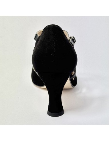 Scarpa da ballo donna liscio da sala standard punta chiusa camoscio glitter pelle nero suola in cuoio tacco 70 rocchetto