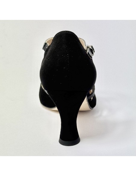 Scarpa da ballo donna liscio da sala standard punta chiusa camoscio glitter pelle nero suola in cuoio tacco 70 rocchetto
