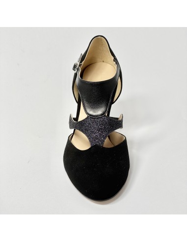 Scarpa da ballo donna liscio da sala standard punta chiusa camoscio glitter pelle nero suola in cuoio tacco 70 rocchetto
