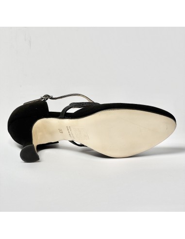 Scarpa da ballo donna liscio da sala standard punta chiusa camoscio glitter pelle nero suola in cuoio tacco 70 rocchetto