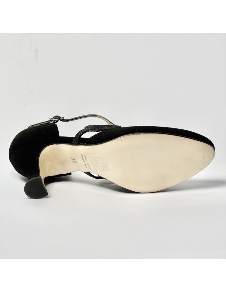 Scarpa da ballo donna liscio da sala standard punta chiusa camoscio glitter pelle nero suola in cuoio tacco 70 rocchetto
