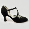 Scarpa da ballo donna liscio da sala standard punta chiusa camoscio nero e strass suola cuoio pomiciato tacco 70 rocchetto