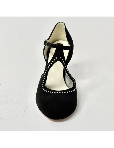 Scarpa da ballo donna liscio da sala standard punta chiusa camoscio nero e strass suola cuoio pomiciato tacco 70 rocchetto
