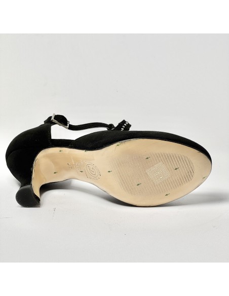 Scarpa da ballo donna liscio da sala standard punta chiusa camoscio nero e strass suola cuoio pomiciato tacco 70 rocchetto