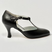 Scarpa da ballo donna ballo liscio da sala standard punta chiusa pelle nero suola cuoio tacco 70 rocchetto