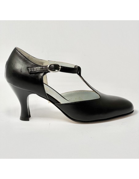 Scarpa da ballo donna ballo liscio da sala standard punta chiusa pelle nero suola cuoio tacco 70 rocchetto