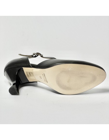 Scarpa da ballo donna ballo liscio da sala standard punta chiusa pelle nero suola cuoio tacco 70 rocchetto