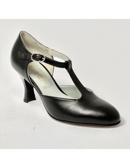 Scarpa da ballo donna ballo liscio da sala standard punta chiusa pelle nero suola cuoio tacco 70 rocchetto