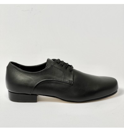 Scarpa da ballo uomo liscio da sala latino americano tango argentino pelle nera forma extra large suola cuoio pomiciato tacco 20