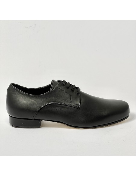 Scarpa da ballo uomo liscio da sala latino americano tango argentino pelle nera forma extra large suola cuoio pomiciato tacco 20