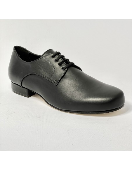 Scarpa da ballo uomo liscio da sala latino americano tango argentino pelle nera forma extra large suola cuoio pomiciato tacco 20