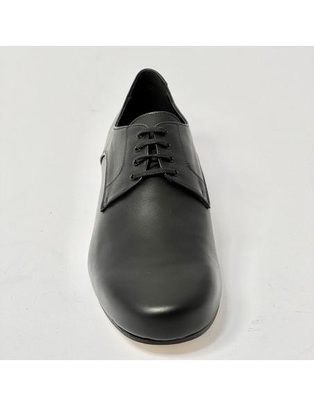 Scarpa da ballo uomo liscio da sala latino americano tango argentino pelle nera forma extra large suola cuoio pomiciato tacco 20
