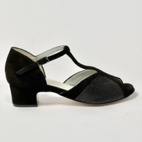 Scarpa da ballo donna latino americano liscio da sala camoscio glitter nero suola cuoio tacco 40 rocchetto