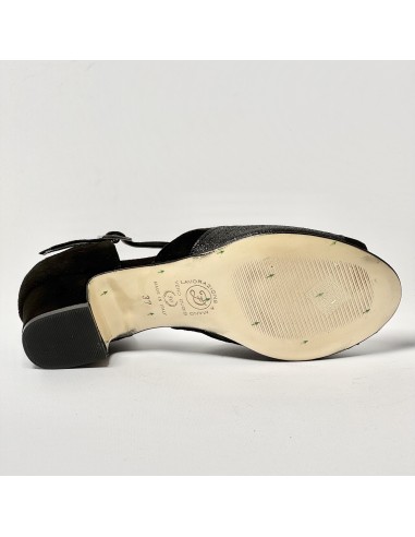 Scarpa da ballo donna latino americano liscio da sala camoscio glitter nero suola cuoio tacco 40 rocchetto