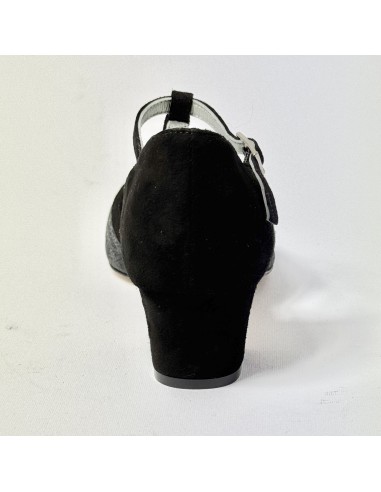 Scarpa da ballo donna latino americano liscio da sala camoscio glitter nero suola cuoio tacco 40 rocchetto