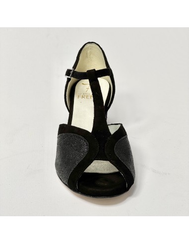 Scarpa da ballo donna latino americano liscio da sala camoscio glitter nero suola cuoio tacco 40 rocchetto