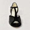 Scarpa da ballo donna latino americano liscio da sala camoscio glitter nero suola cuoio tacco 40 rocchetto