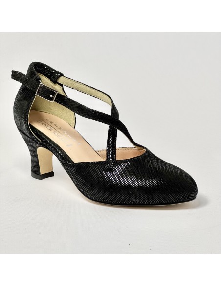 Scarpa da ballo donna liscio da sala standard punta chiusa nabuk fischer nero suola cuoio tacco 50