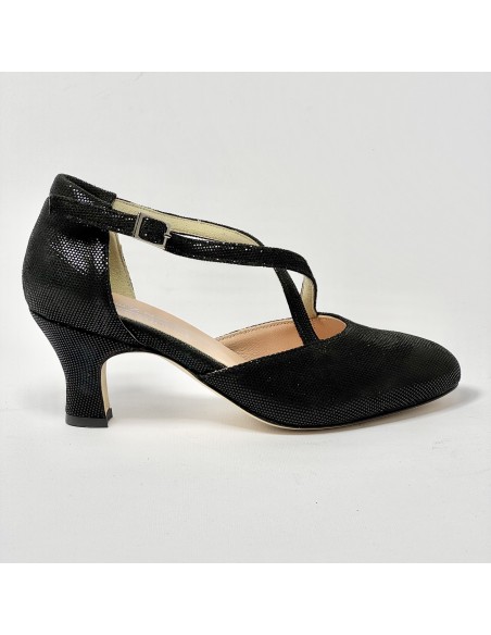 Scarpa da ballo donna liscio da sala standard punta chiusa nabuk fischer nero suola cuoio tacco 50