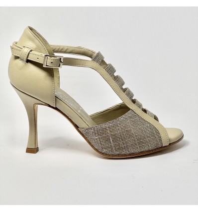 Scarpa da ballo donna latino liscio da sala tango spuntata pelle tessuto sabbia suola cuoio tacco 90