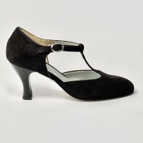 Scarpa da ballo donna liscio da sala standard punta chiusa nabuk polvere nero suola cuoio tacco 70 rocchetto