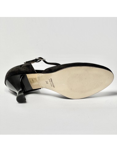 Scarpa da ballo donna liscio da sala standard punta chiusa nabuk polvere nero suola cuoio tacco 70 rocchetto