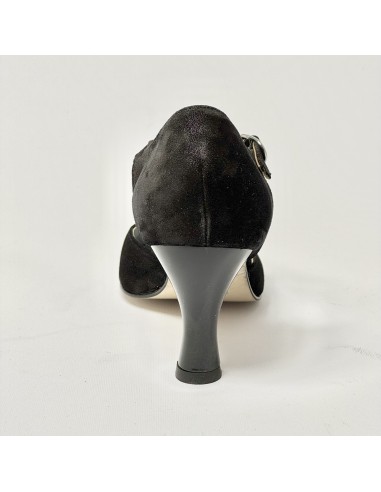 Scarpa da ballo donna liscio da sala standard punta chiusa nabuk polvere nero suola cuoio tacco 70 rocchetto