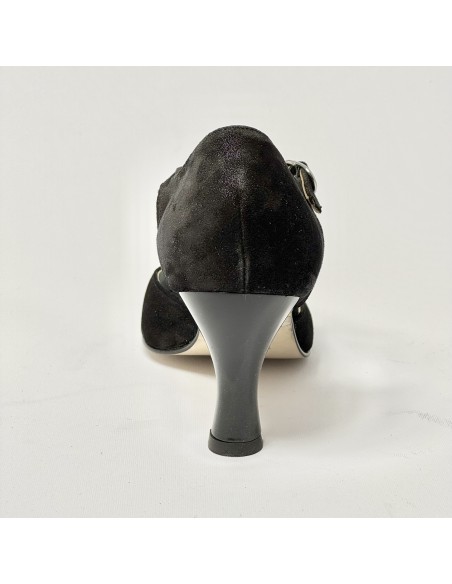 Scarpa da ballo donna liscio da sala standard punta chiusa nabuk polvere nero suola cuoio tacco 70 rocchetto
