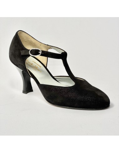 Scarpa da ballo donna liscio da sala standard punta chiusa nabuk polvere nero suola cuoio tacco 70 rocchetto