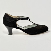 Scarpa da ballo donna liscio da sala standard punta chiusa nabuk polvere nero suola cuoio tacco 50