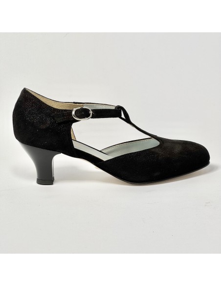 Scarpa da ballo donna liscio da sala standard punta chiusa nabuk polvere nero suola cuoio tacco 50