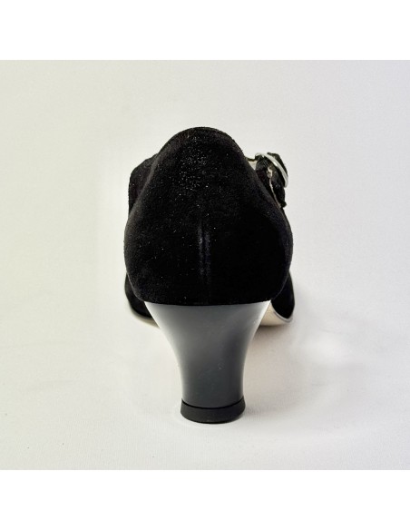 Scarpa da ballo donna liscio da sala standard punta chiusa nabuk polvere nero suola cuoio tacco 50