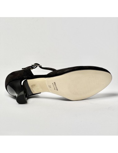 Scarpa da ballo donna liscio da sala standard punta chiusa nabuk polvere nero suola cuoio tacco 50