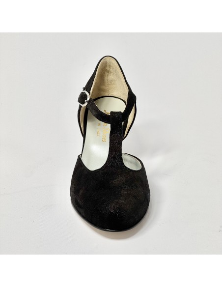 Scarpa da ballo donna liscio da sala standard punta chiusa nabuk polvere nero suola cuoio tacco 50