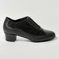 Scarpa da ballo donna allenamento training studio allacciata pelle camoscio nero  suola bufalo tacco 40 largo