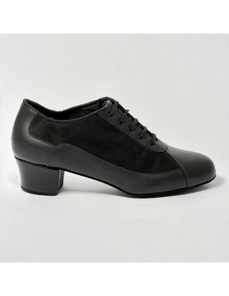 Scarpa da ballo donna allenamento training studio allacciata pelle camoscio nero  suola bufalo tacco 40 largo