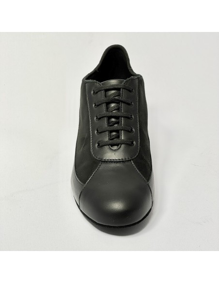 Scarpa da ballo donna allenamento training studio allacciata pelle camoscio nero  suola bufalo tacco 40 largo