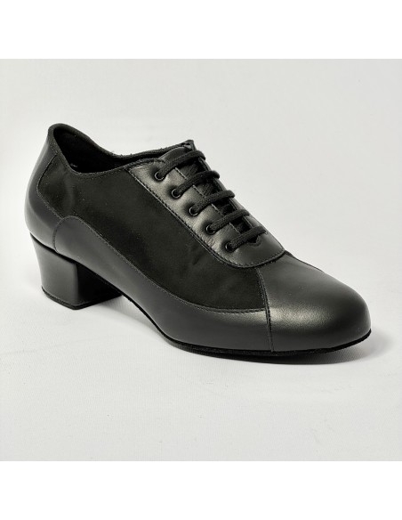Scarpa da ballo donna allenamento training studio allacciata pelle camoscio nero  suola bufalo tacco 40 largo