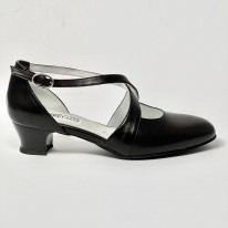 Scarpa da ballo donna ballo da sala liscio standard pelle nero suola bufalo tacco 30 largo