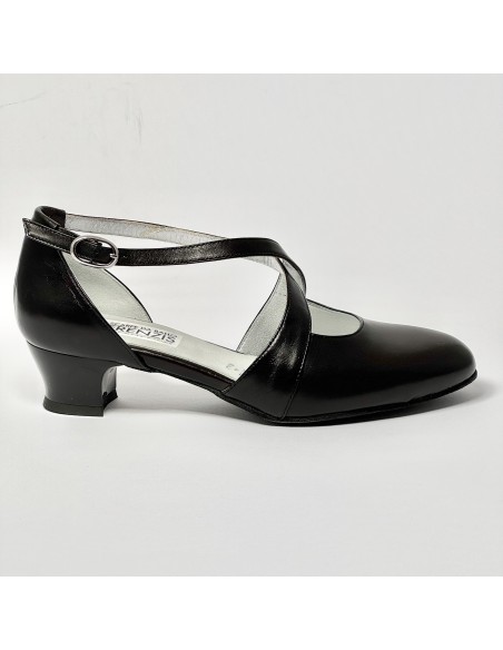 Scarpa da ballo donna ballo da sala liscio standard pelle nero suola bufalo tacco 30 largo